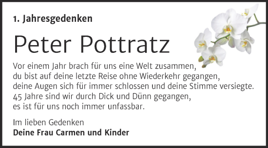 Traueranzeige von Peter Pottratz von Trauerkombi Dessau