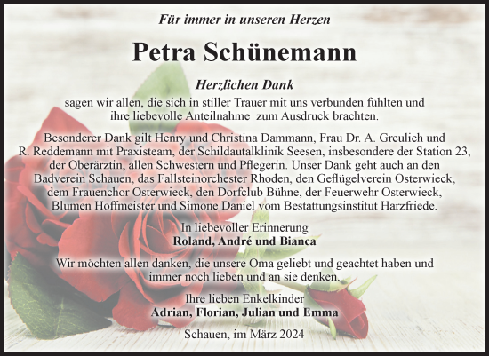 Traueranzeige von Petra Schünemann von Volksstimme Halberstadt