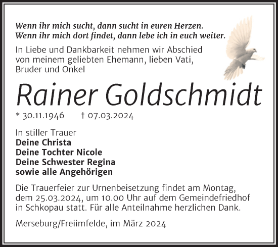 Traueranzeige von Rainer Goldschmidt von Trauerkombi Merseburg