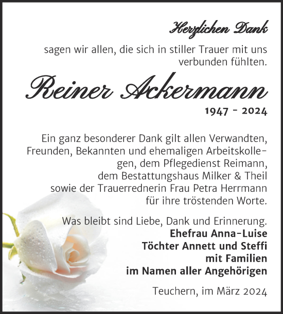 Traueranzeige von Reiner Ackermann von Trauerkombi Weißenfels