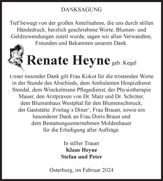 Traueranzeige von Renate Heyne von Volksstimme Altmark Ost