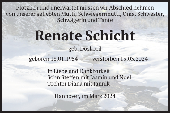 Traueranzeige von Renate Schicht von Volksstimme Staßfurt