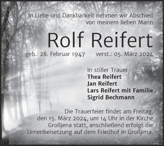 Traueranzeige von Rolf Reifert von Mitteldeutsche Zeitung Merseburg/Querfurt