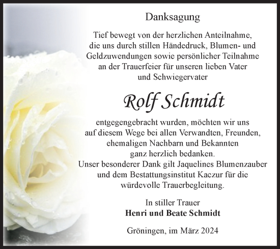 Traueranzeige von Rolf Schmidt von Volksstimme Oschersleben/Wanzleben