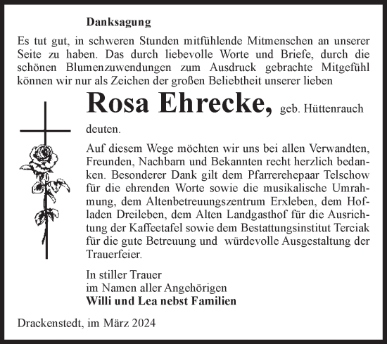 Traueranzeige von Rosa Ehrecke von Volksstimme Oschersleben/Wanzleben