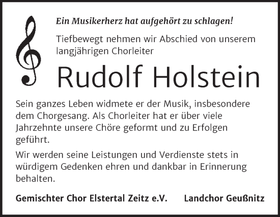 Traueranzeige von Rudolf Holstein von Trauerkombi Zeitz