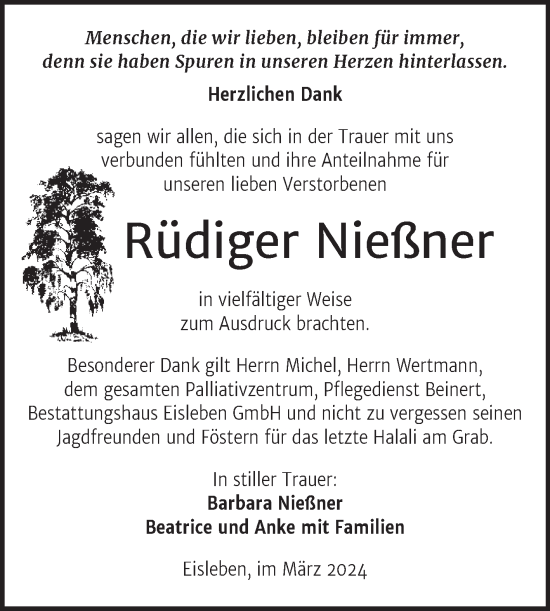 Traueranzeige von Rüdiger Nießner von Trauerkombi Mansfelder Land