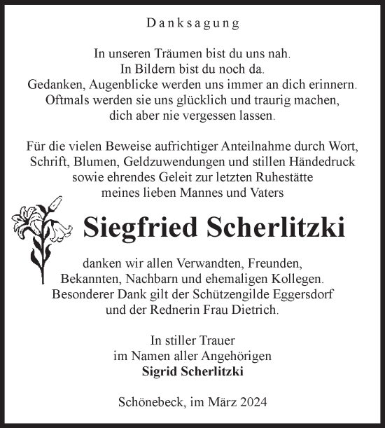 Traueranzeige von Siegfried Scherlitzki von Volksstimme Schönebeck