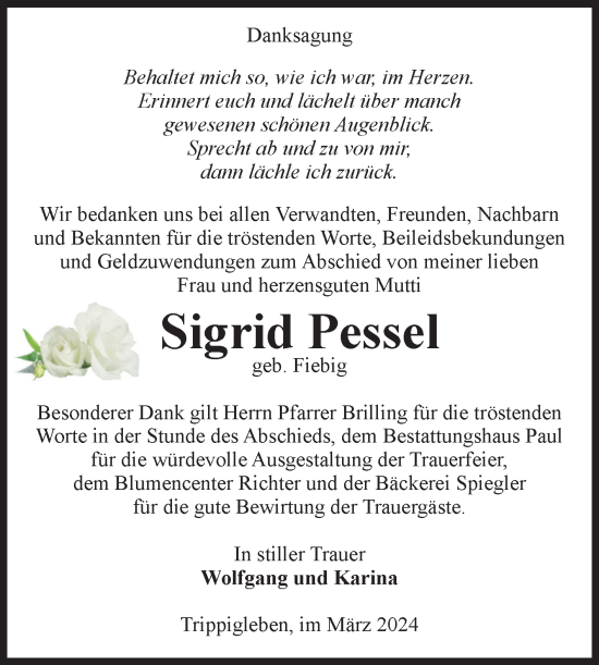 Traueranzeige von Sigrid Pessel von Volksstimme Altmark West