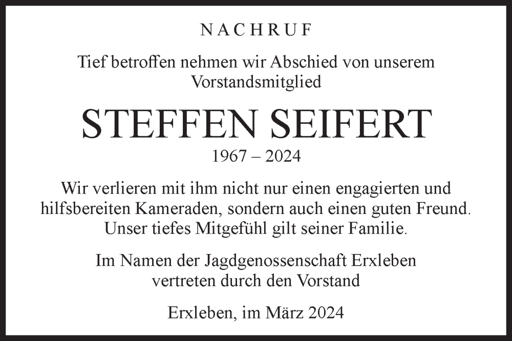 Traueranzeige für Steffen Seifert vom 08.03.2024 aus Volksstimme Altmark Ost