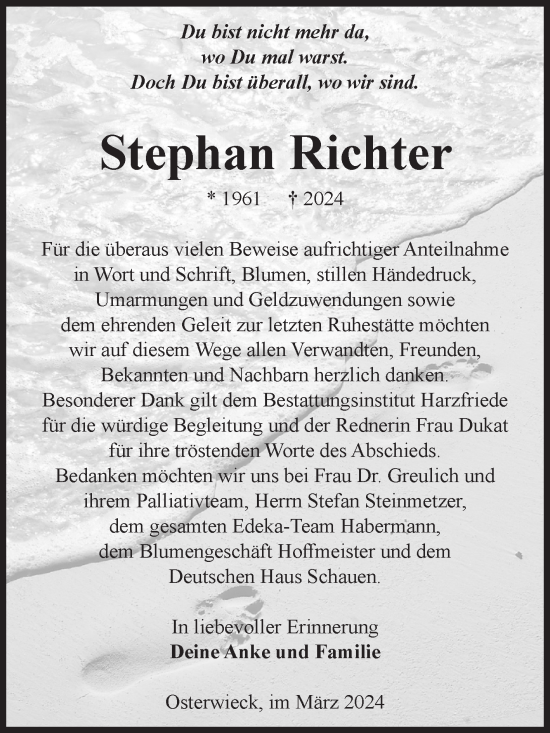 Traueranzeige von Stephan Richter von Volksstimme Halberstadt