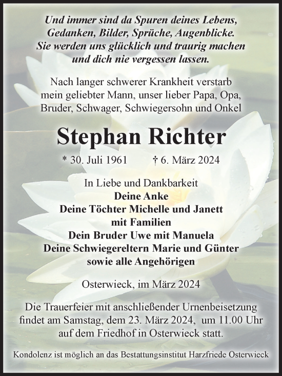 Traueranzeige von Stephan Richter von Volksstimme Halberstadt