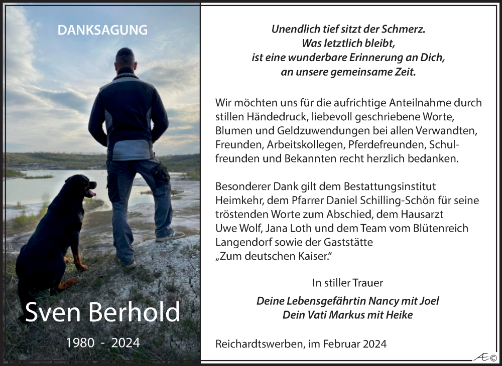  Traueranzeige für Sven Berhold vom 02.03.2024 aus Trauerkombi Weißenfels