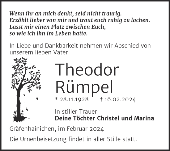 Traueranzeige von Theodor Rümpel von Trauerkombi Bitterfeld