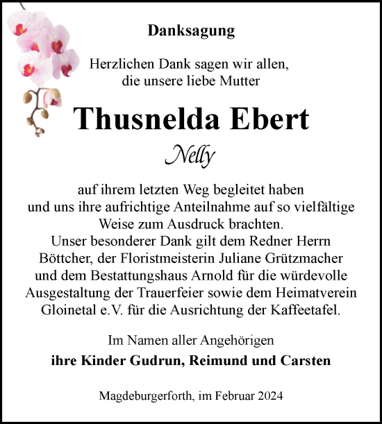 Traueranzeige von Thusnelda Ebert von Volksstimme Burg/Genthin