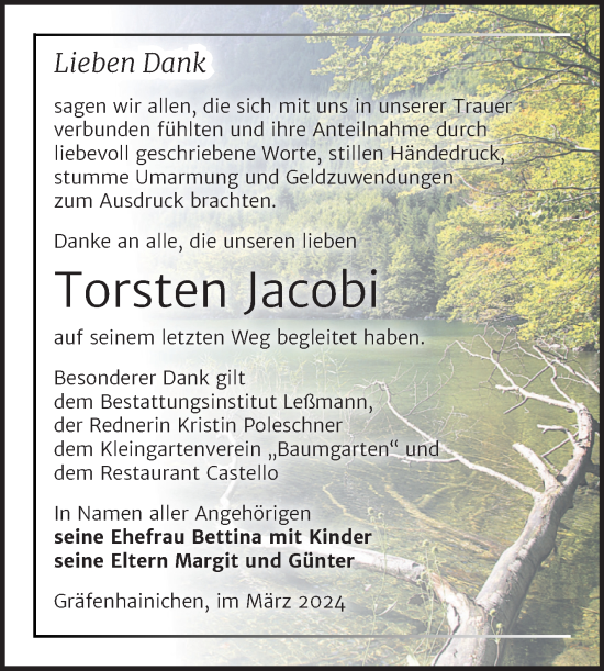 Traueranzeige von Torsten Jacobi von Trauerkombi Wittenberg