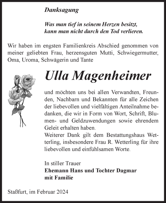 Traueranzeige von Ulla Magenheimer 