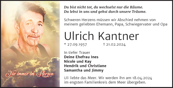 Traueranzeige von Ulrich Kantner von Trauerkombi Bitterfeld