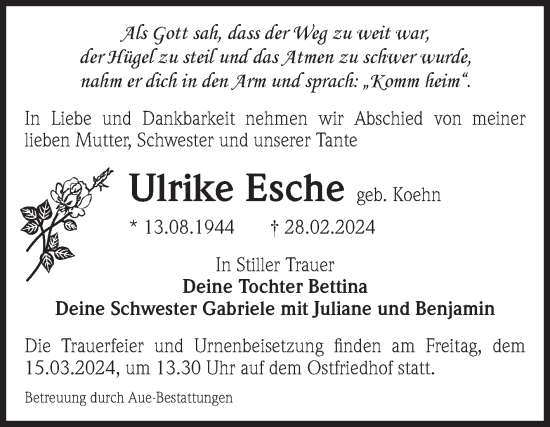 Traueranzeige von Ulrike Esche von Volksstimme Magdeburg