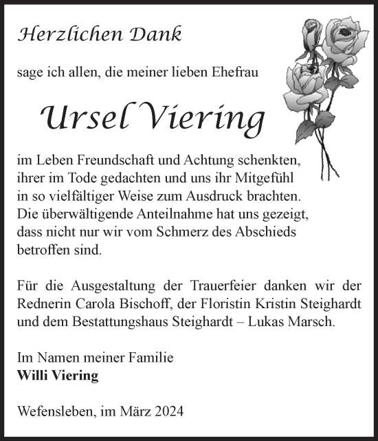Traueranzeige von Ursel Viering von Volksstimme Oschersleben/Wanzleben