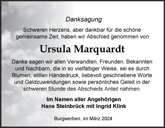 Traueranzeige von Ursula Marquardt von Trauerkombi Weißenfels