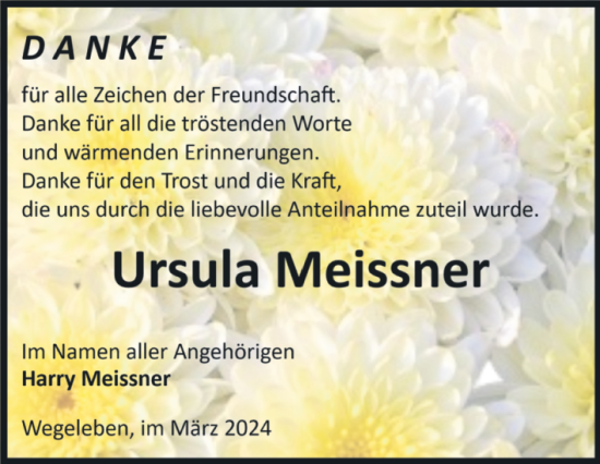 Traueranzeige von Ursula Meissner von Volksstimme Halberstadt