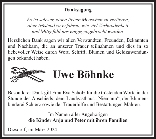Traueranzeige von Uwe Böhnke von Volksstimme Altmark West