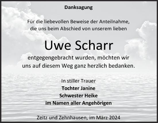 Traueranzeige von Uwe Scharr von Trauerkombi Zeitz
