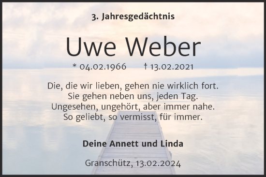 Traueranzeige von Uwe Weber von Super Sonntag Weißenfels