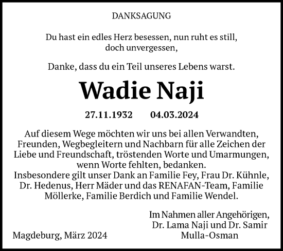 Traueranzeige von Wadie Naji von Volksstimme Magdeburg