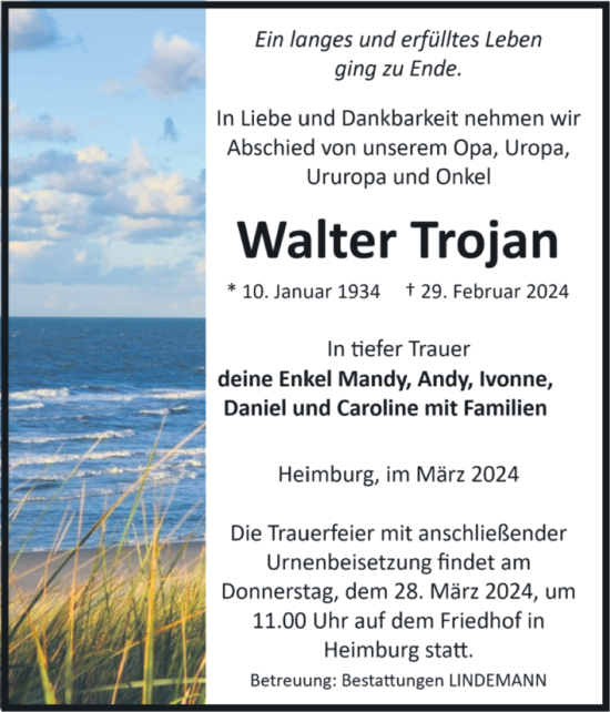 Traueranzeige von Walter Trojan von Volksstimme Wernigerode
