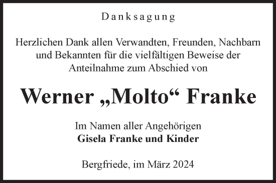 Traueranzeige von Werner Franke von Volksstimme Altmark West