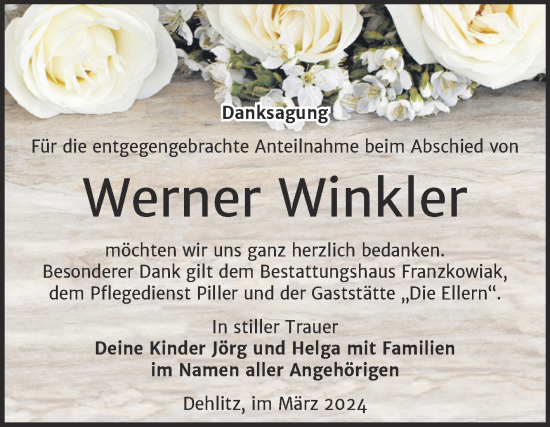Traueranzeige von Werner Winkler von Trauerkombi Weißenfels