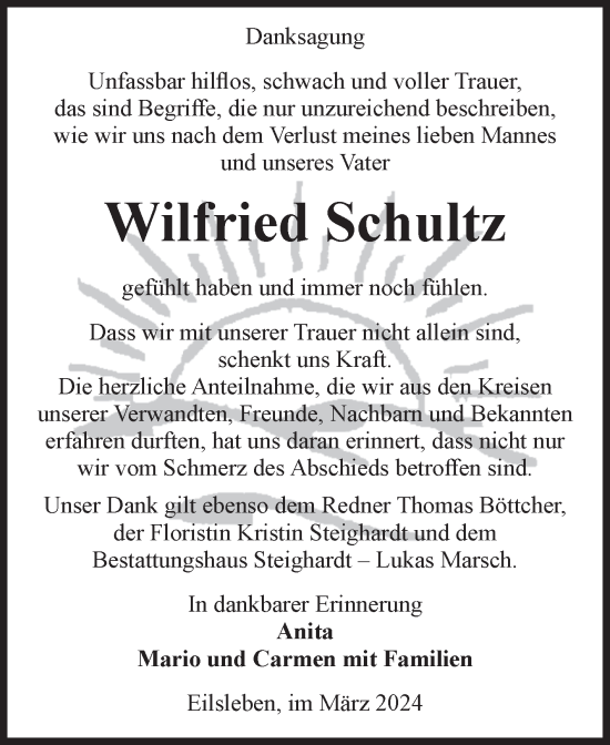 Traueranzeige von Wilfried Schultz von Volksstimme Oschersleben/Wanzleben