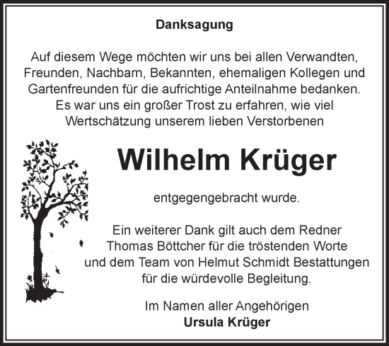 Traueranzeige von Wilhelm Krüger von Volksstimme Magdeburg