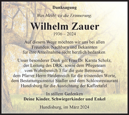 Traueranzeige von Wilhelm Zauer von Volksstimme Haldensleben/Wolmirstedt