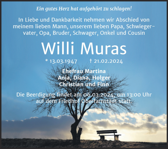 Traueranzeige von Willi Muras von Mitteldeutsche Zeitung Merseburg/Querfurt