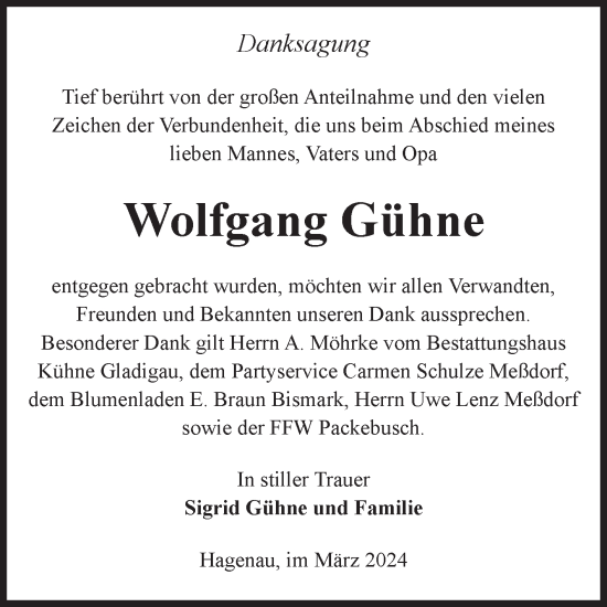 Traueranzeige von Wolfgang Gühne von Volksstimme Altmark West