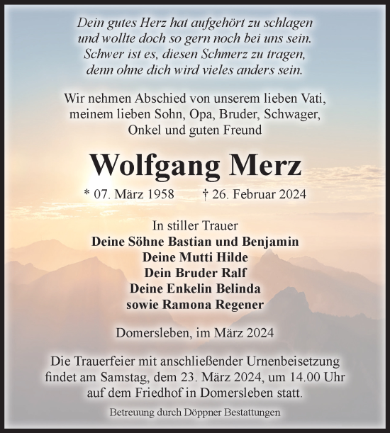 Traueranzeige von Wolfgang Merz von Volksstimme Oschersleben/Wanzleben