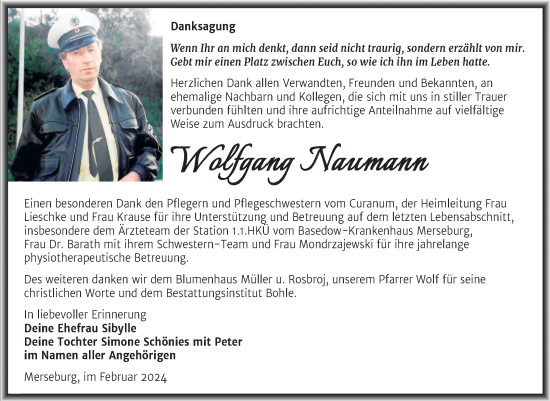 Traueranzeige von Wolfgang Naumann von Trauerkombi Merseburg