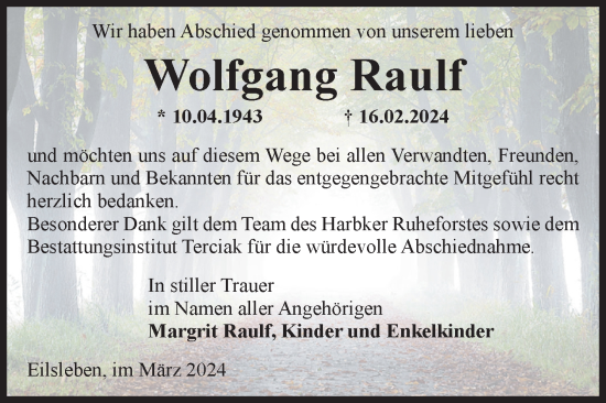 Traueranzeige von Wolfgang Raulf von Volksstimme Oschersleben/Wanzleben