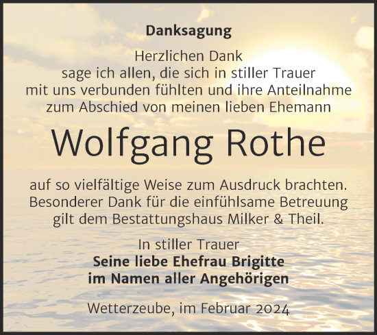 Traueranzeige von Wolfgang Rothe von Trauerkombi Zeitz