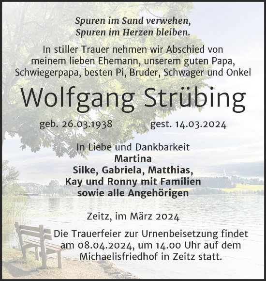 Traueranzeige von Wolfgang Strübing von Trauerkombi Zeitz