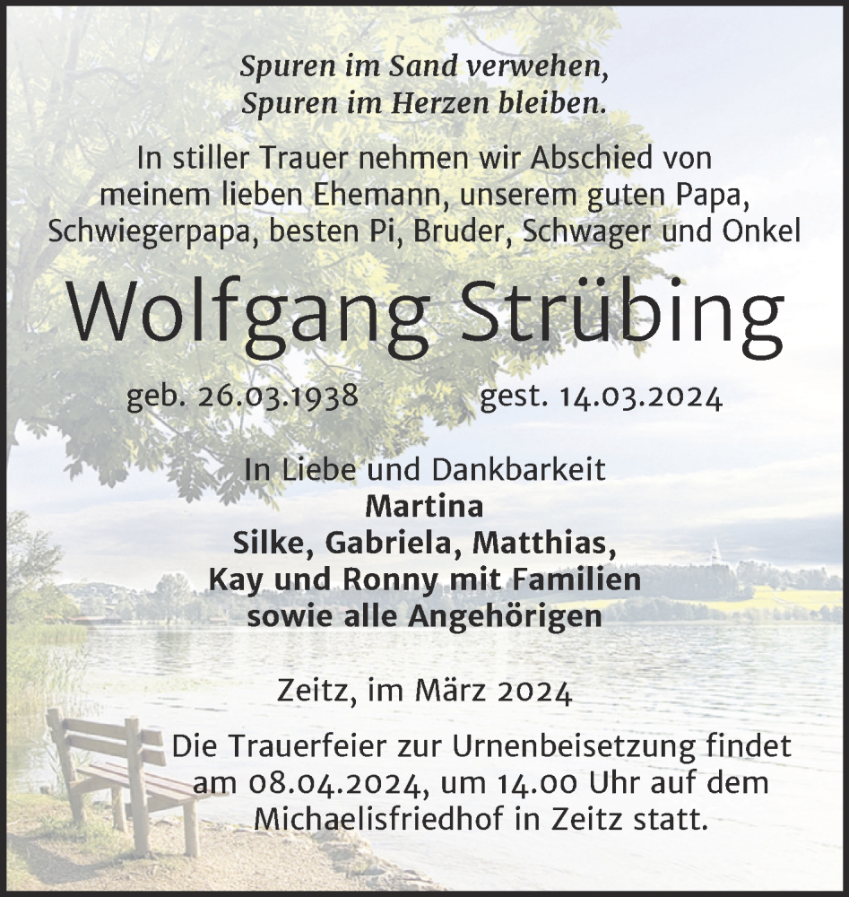  Traueranzeige für Wolfgang Strübing vom 23.03.2024 aus Trauerkombi Zeitz