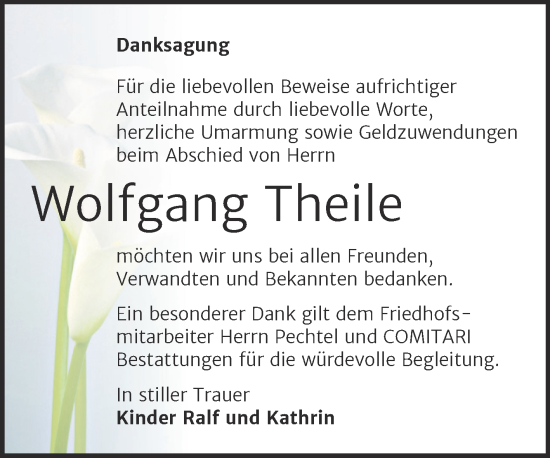 Traueranzeige von Wolfgang Theile von Trauerkombi Zeitz