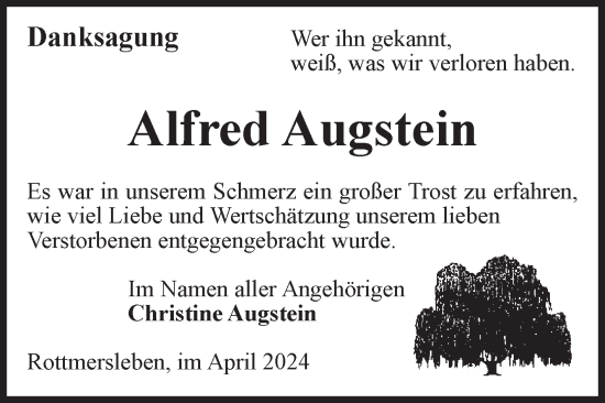 Traueranzeige von Alfred Augstein von Volksstimme Haldensleben/Wolmirstedt