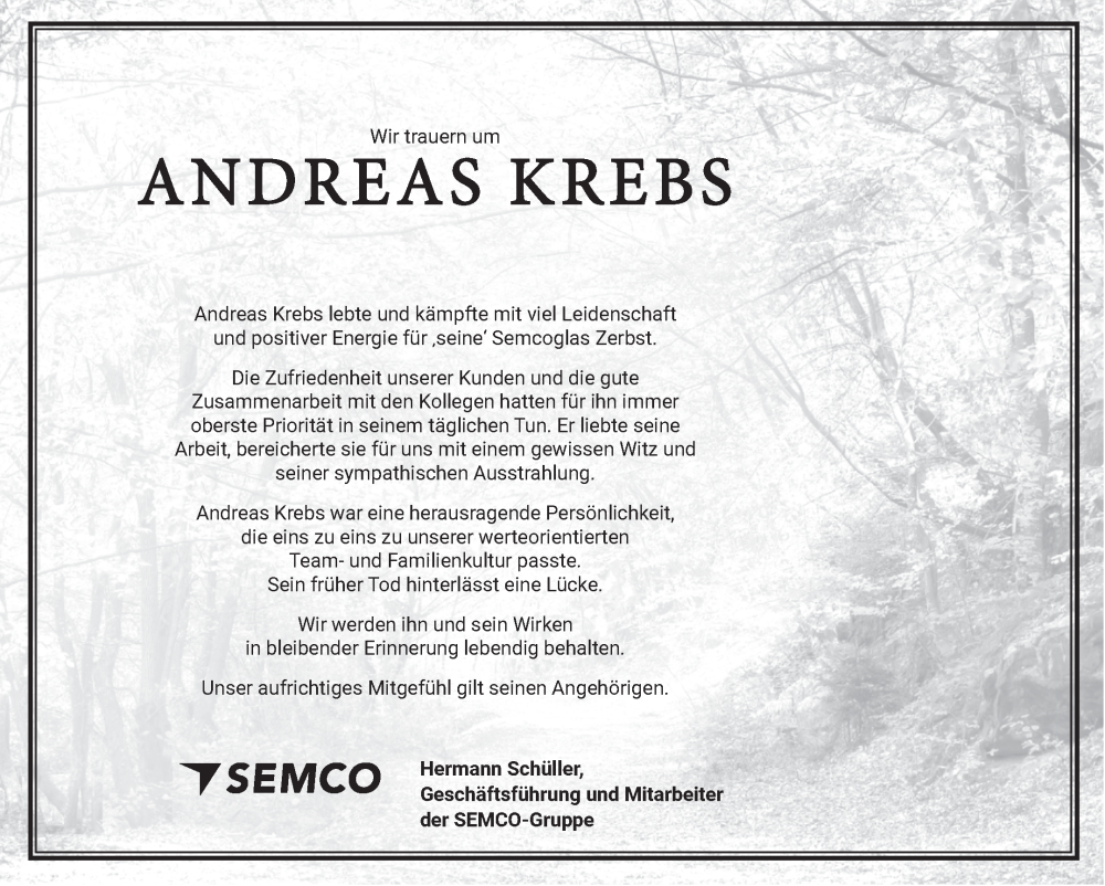  Traueranzeige für Andreas Krebs vom 20.04.2024 aus Volksstimme Zerbst