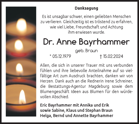 Traueranzeige von Anne Bayrhammer von Volksstimme Magdeburg