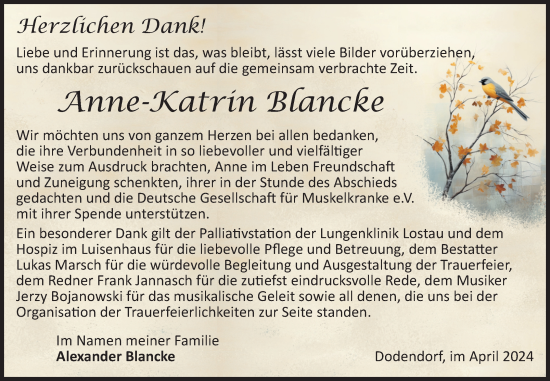 Traueranzeige von Anne-Katrin Blancke von Volksstimme Oschersleben/Wanzleben