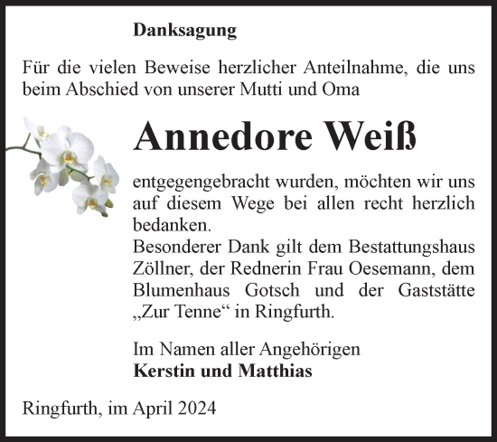 Traueranzeige von Annedore Weiß von Volksstimme Altmark Ost